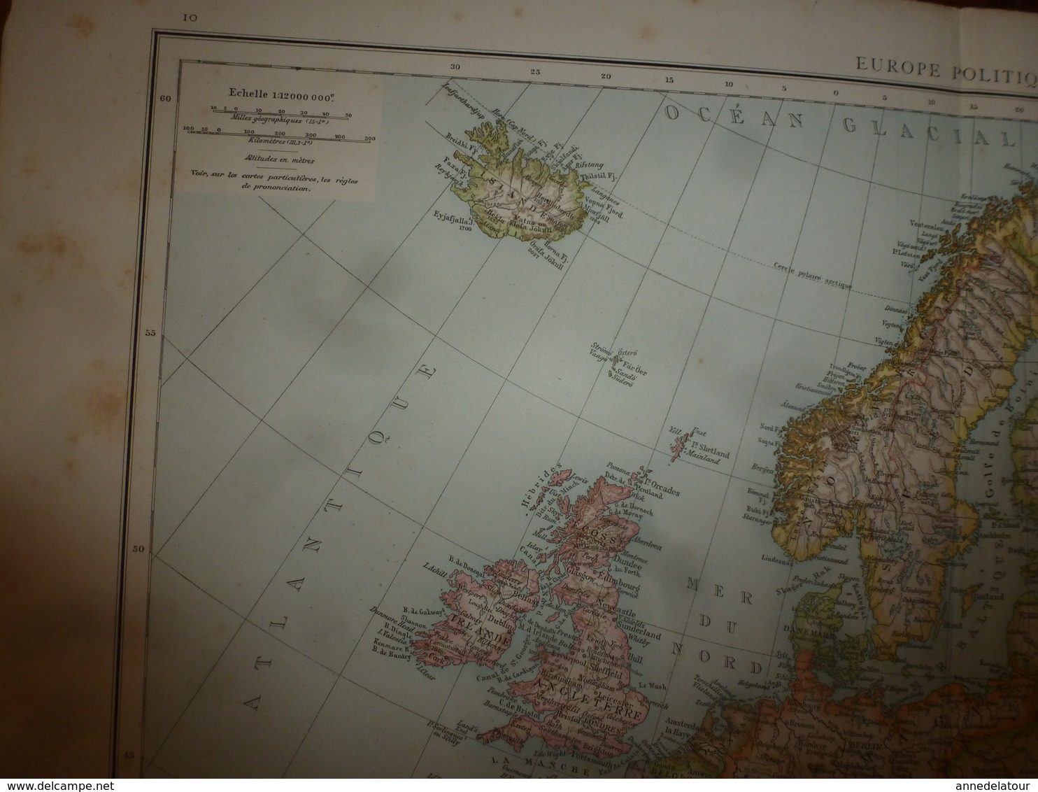 1884 Carte Géographique :Recto (EUROPE Polit); Verso (Gd OCEAN ,TAHITI-MOOREA-MARQUISES) (AUSTRALIE,EUROPE Ph Et Hypsom - Carte Geographique
