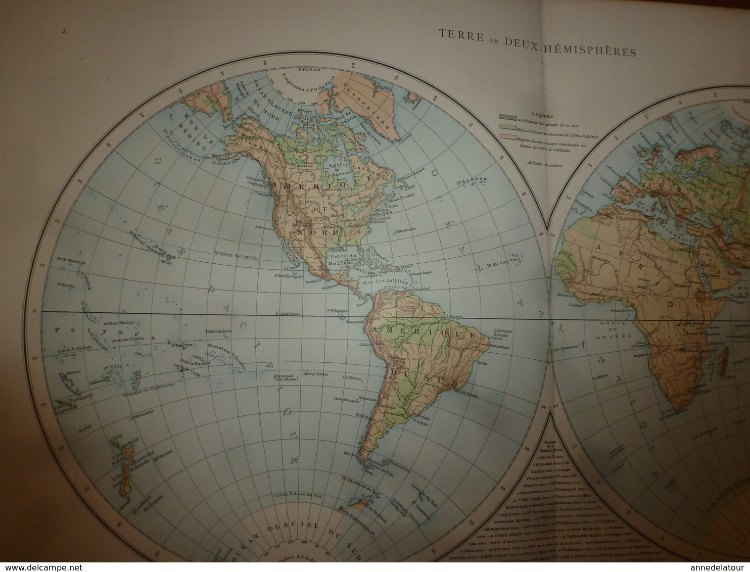 1884 Carte Géographique :Recto (TERRE Des 2 Hémisphères); Verso ( SYSTEME PLANETAIRE ) (VOLCANS Et CORAUX) (La LUNE) - Cartes Géographiques