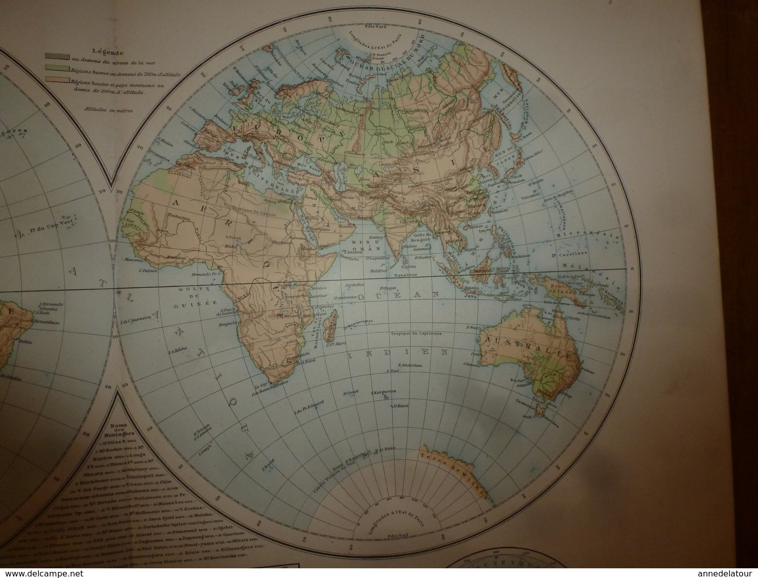 1884 Carte Géographique :Recto (TERRE Des 2 Hémisphères); Verso ( SYSTEME PLANETAIRE ) (VOLCANS Et CORAUX) (La LUNE) - Cartes Géographiques