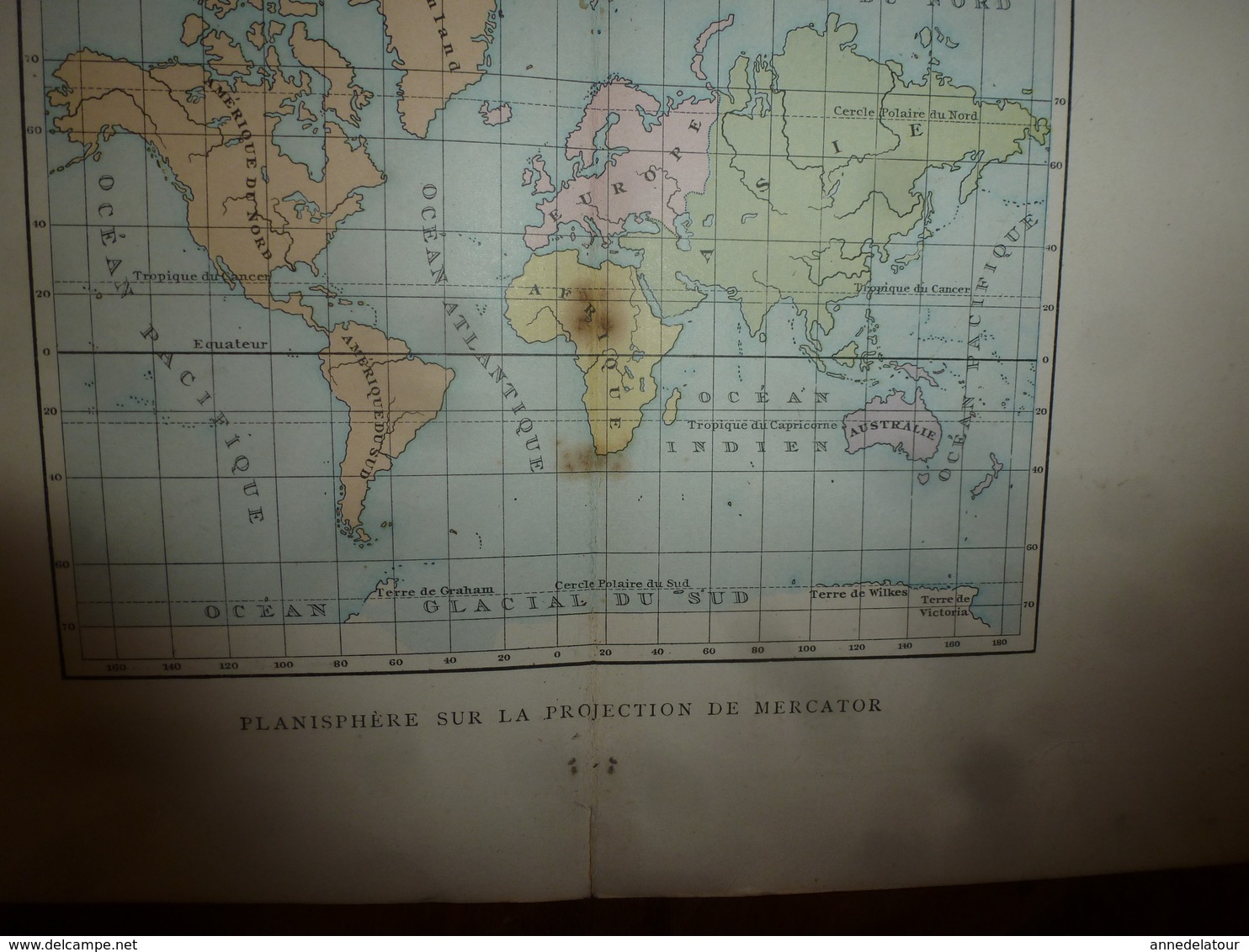 1884 Carte Géographique :Recto (TERRE Des 2 Hémisphères); Verso ( SYSTEME PLANETAIRE ) (VOLCANS Et CORAUX) (La LUNE) - Cartes Géographiques