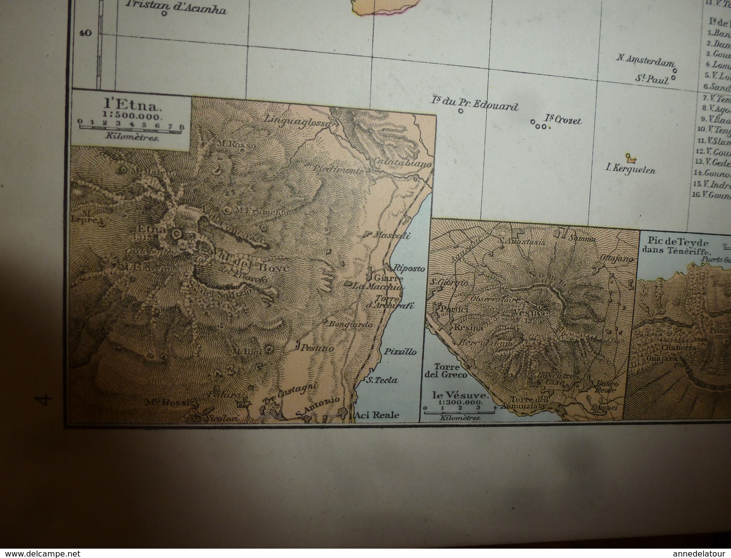 1884 Carte Géographique :Recto (TERRE des 2 Hémisphères); Verso ( SYSTEME PLANETAIRE ) (VOLCANS et CORAUX) (La LUNE)