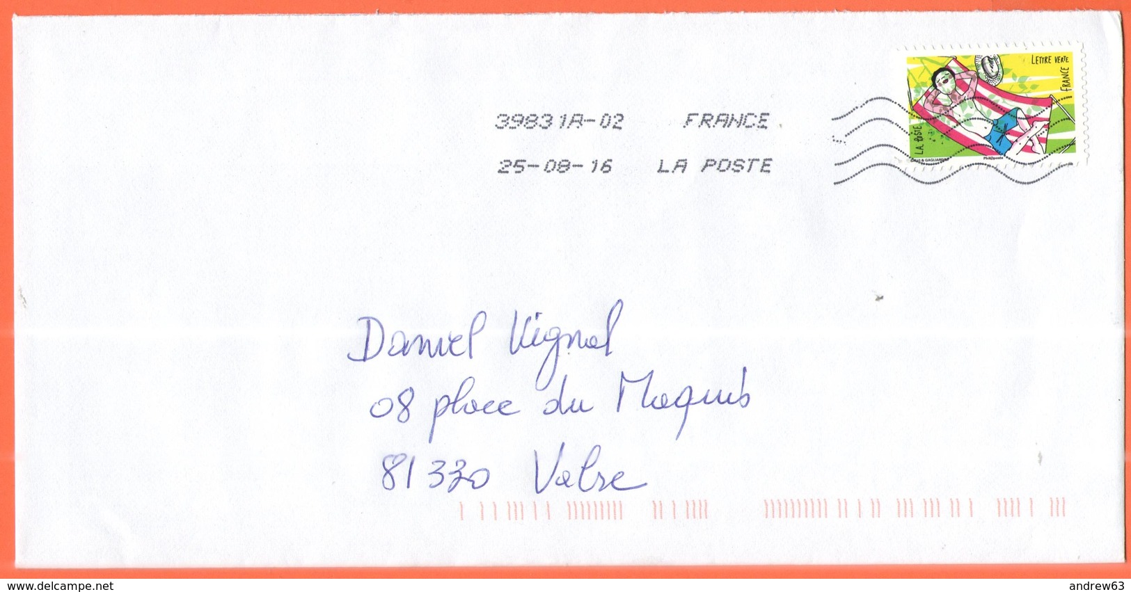 FRANCIA - France - 2016 - Lettre Verte - Viaggiata Da 39831A-02 Per Vabre - Covers & Documents