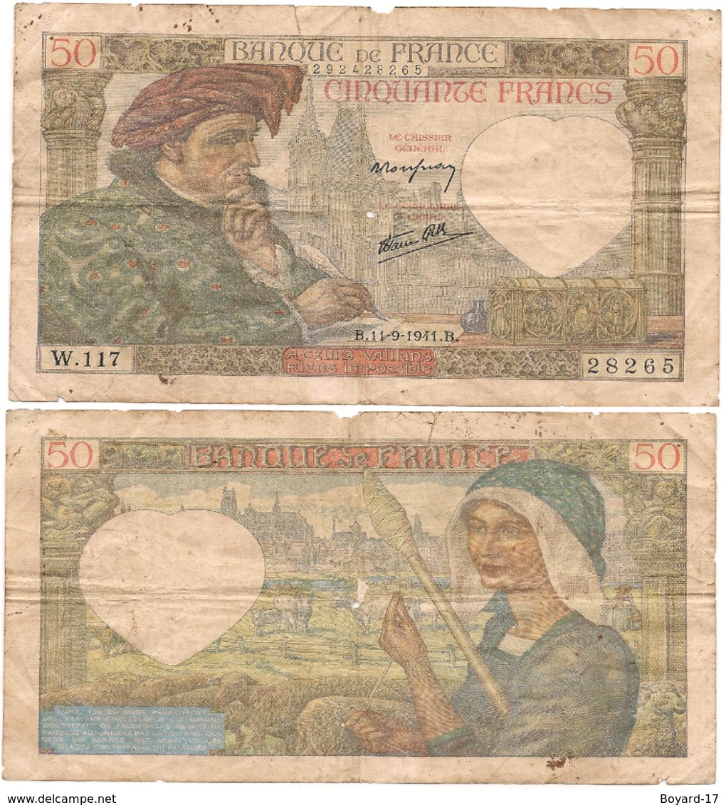BILLET BANQUE FRANÇAIS 50 Francs "Jacques Cœur" - 50 F 1940-1942 ''Jacques Coeur''