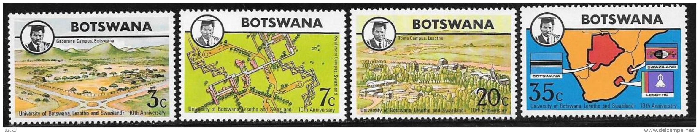 Botswana, Scott # 106-9 MNH University, Map, 1974 - Botswana (1966-...)