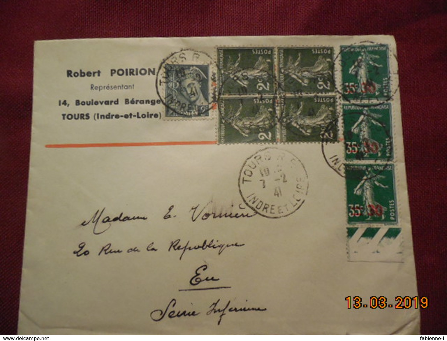 Lettre De 1941 A Destination De Eu - Lettres & Documents