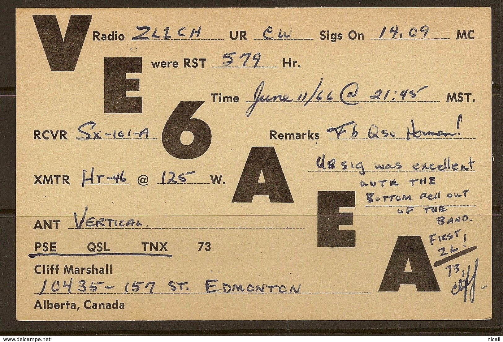 CANADA 1966 QSL Ham Radio Card VE6AEA U ZZ2342 - Edmonton