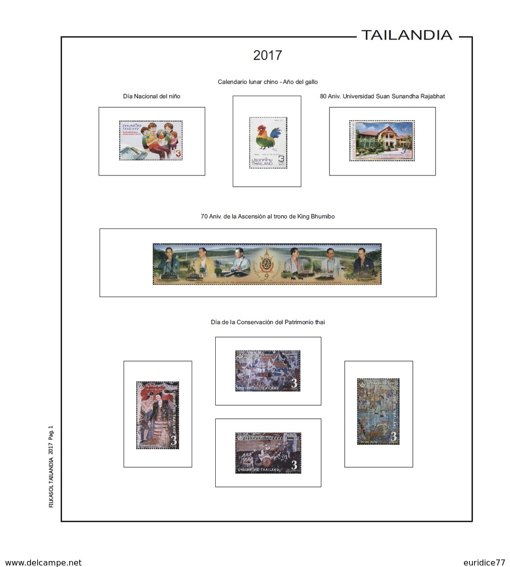 Suplemento Filkasol Tailandia 2017 - Ilustrado Para Album 15 Anillas - Pre-Impresas