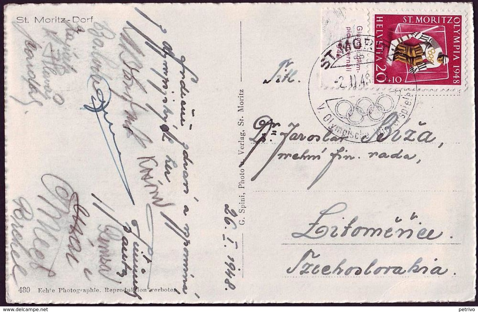 Switzerland - 1948 G - Winter Olympic Games 1948 - Postcard - Hiver 1948: St-Moritz