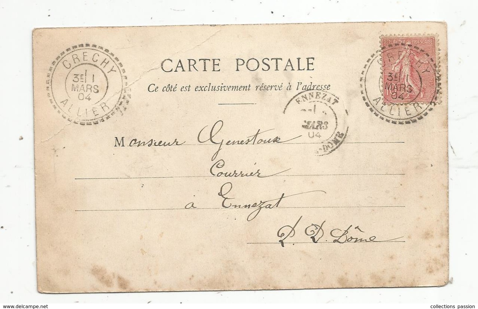 Sur Carte Postale , CRECHY ,ALLIER ,1904 , ENNEZAT ,Puy De Dome, 4 Scans, étrennes Utiles , Bébés - 1877-1920: Période Semi Moderne