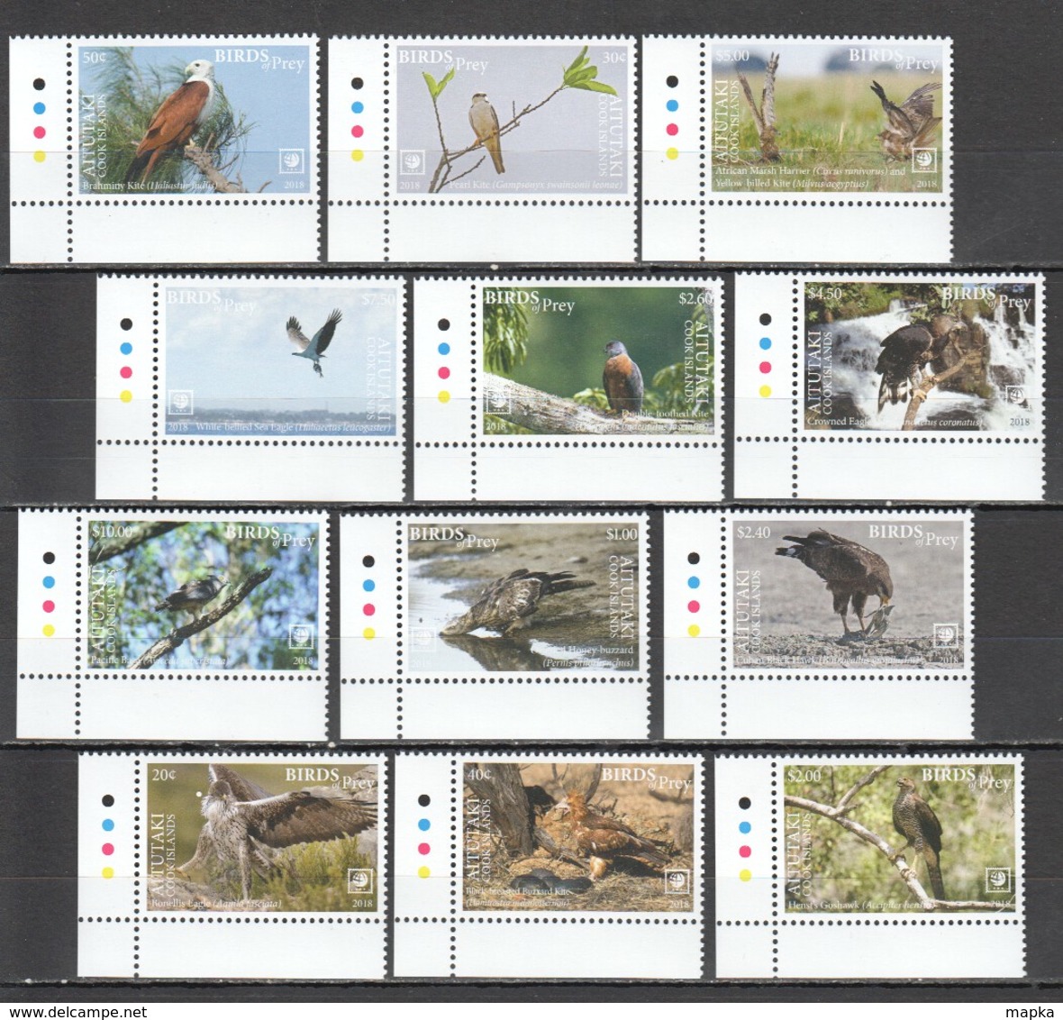 AA938 2018 !!! EXCLUSIVE AITUTAKI FAUNA BIRDS OF PREY EAGLES OWLS !!! 22 EURO NOMINAL 1 BIG SET MNH - Aquile & Rapaci Diurni