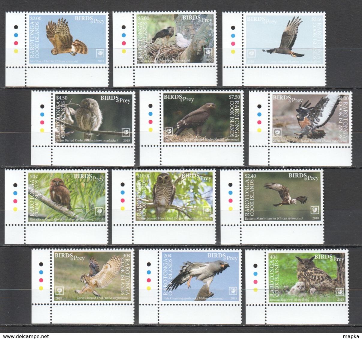 AA939 2018 !!! EXCLUSIVE RAROTONGA FAUNA BIRDS OF PREY EAGLES OWLS !!! 22 EURO NOMINAL 1 BIG SET MNH - Aquile & Rapaci Diurni