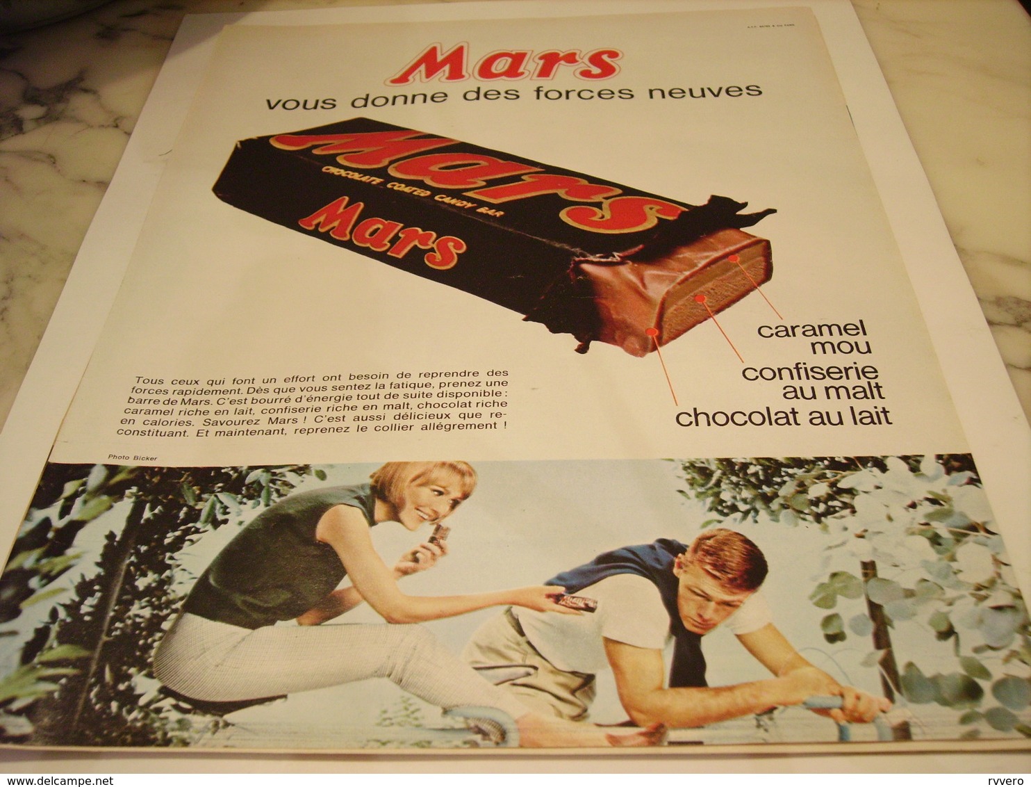 ANCIENNE PUBLICITE BARRE CHOCOLATE MARS 1965 - Autres & Non Classés