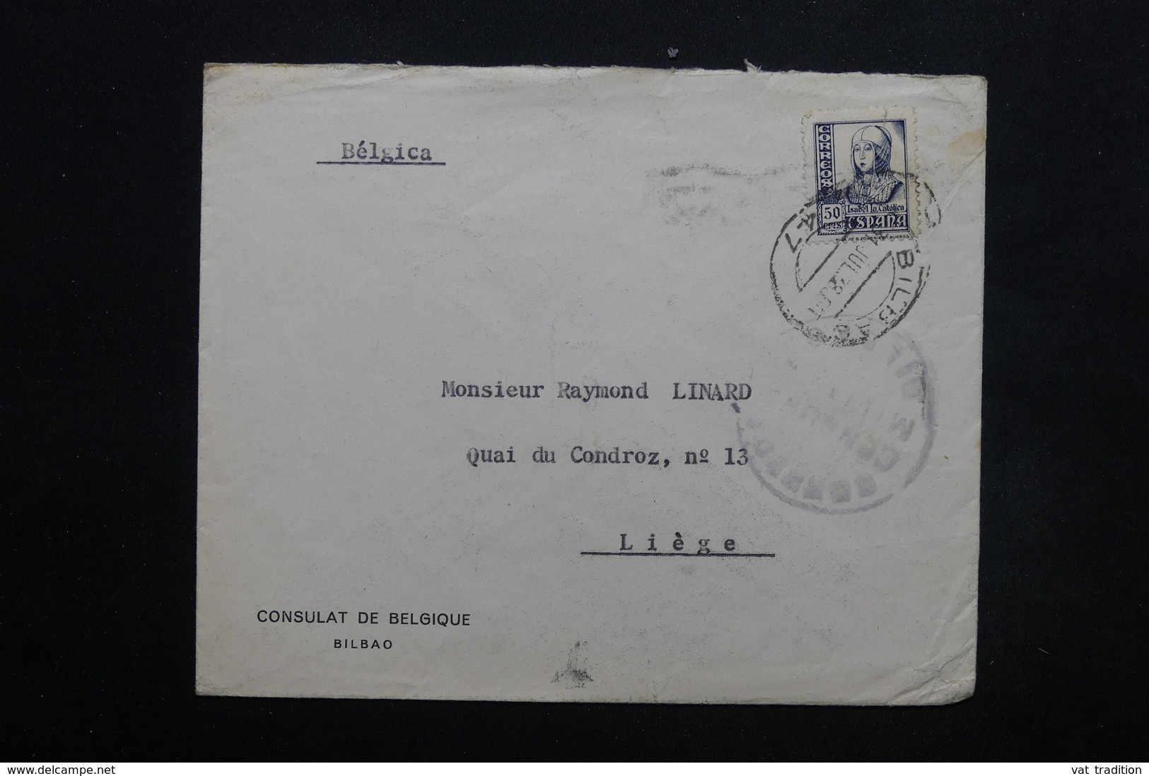 ESPAGNE - Enveloppe Du Consulat De Belgique De Bilbao Pour La Belgique En 1938, Cachet De Censure - L 24910 - Republicans Censor Marks