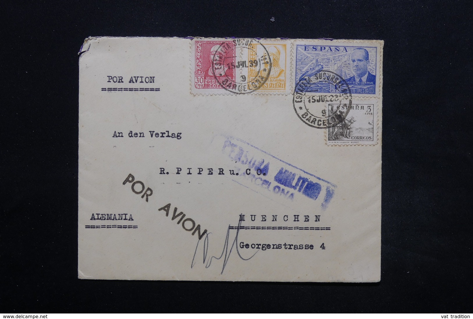 ESPAGNE - Enveloppe De Barcelone Pour L 'Allemagne En 1939 Avec Cachet De Censure  - L 24915 - Marcas De Censura Nacional