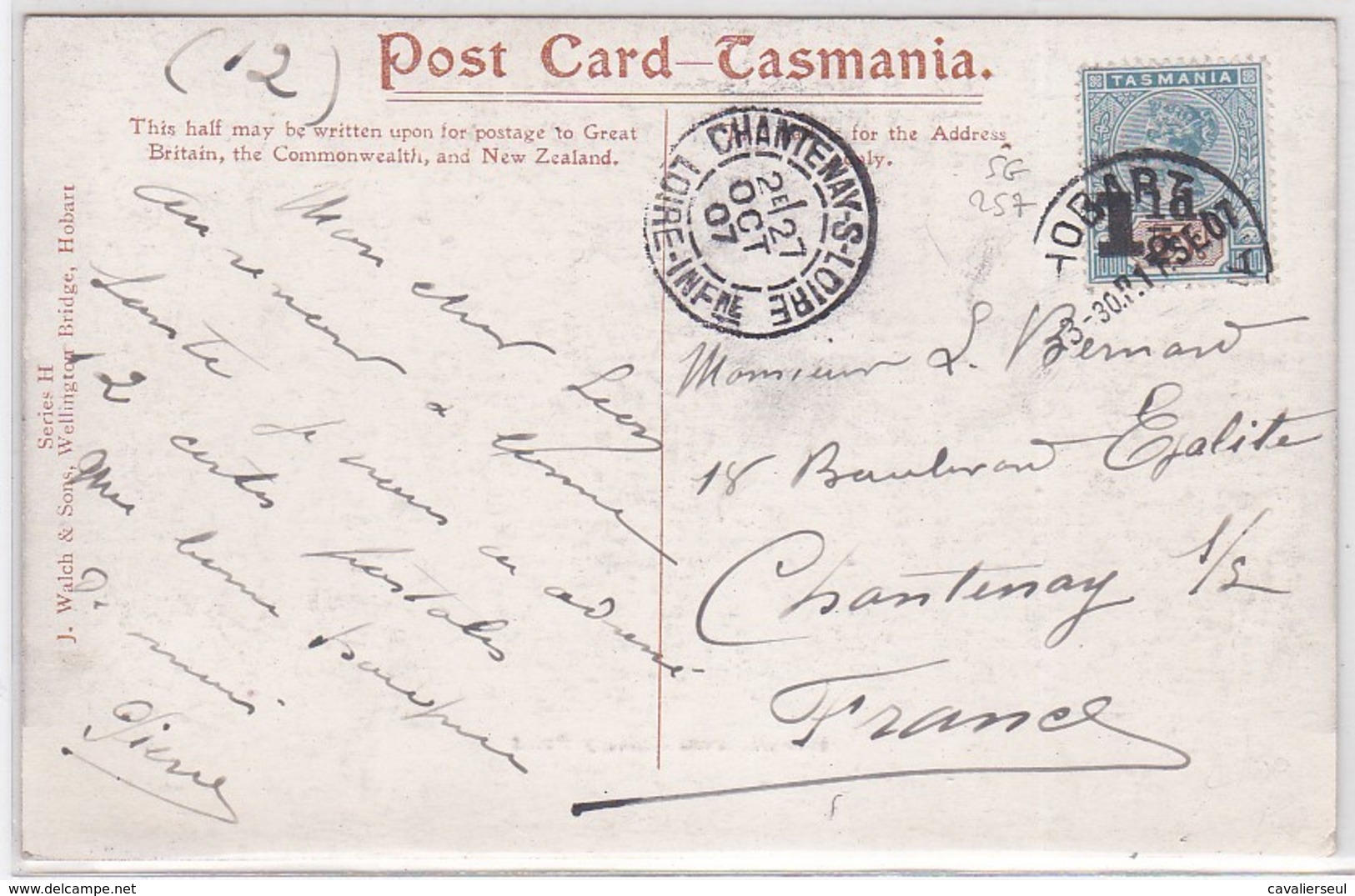 CP - HOBART / 17 SEPT. 1907 - Lettres & Documents