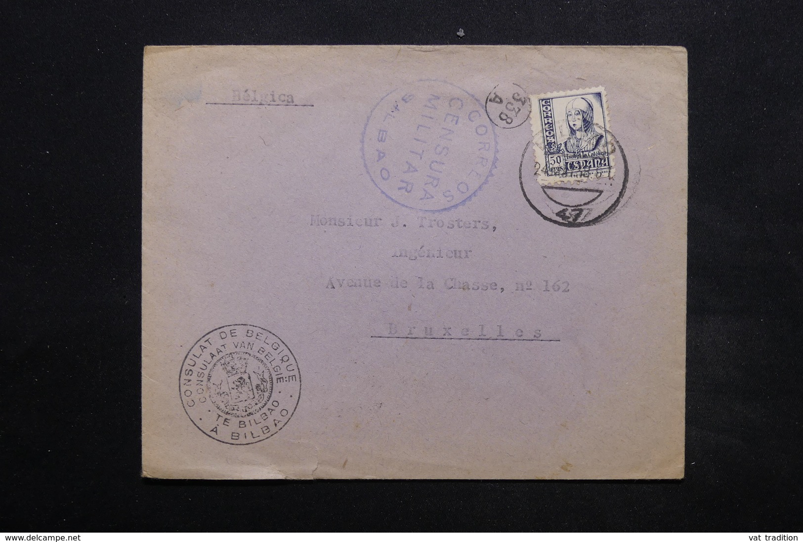 ESPAGNE - Enveloppe Du Consulat De Belgique De Bilbao Pour La Belgique En 1938 , Cachet De Censure - L 24921 - Republikanische Zensur