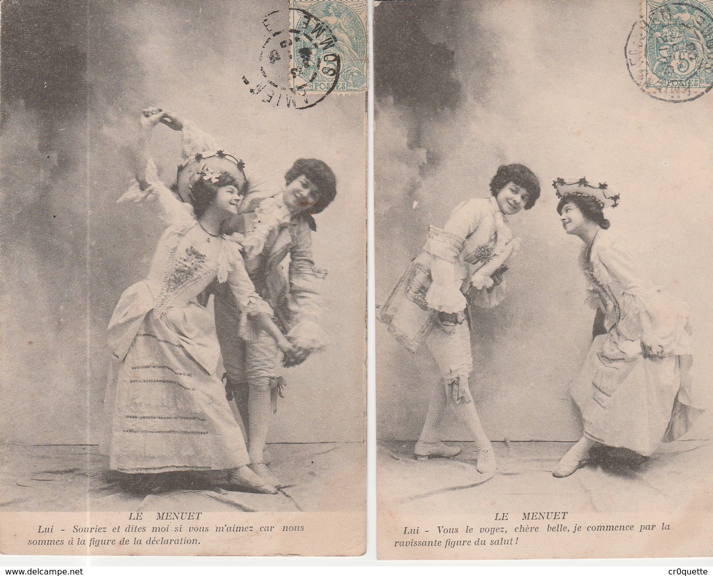 DANSE MENUET - LOT De 2 CARTES POSTALES En 1906 - Danses