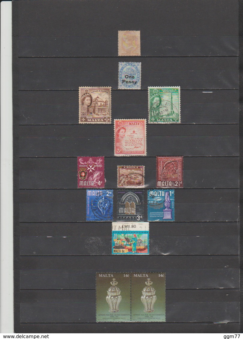 13 TIMBRES MALTE OBLITERES & NEUFS** & * DE 1875 à 1994  Cote : 84,70 € - Malte