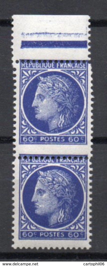- FRANCE Variété N° 674h ** - 60 C. Outremer Type Cérès De Mazelin 1945 - PIQUAGE A CHEVAL - - Unused Stamps