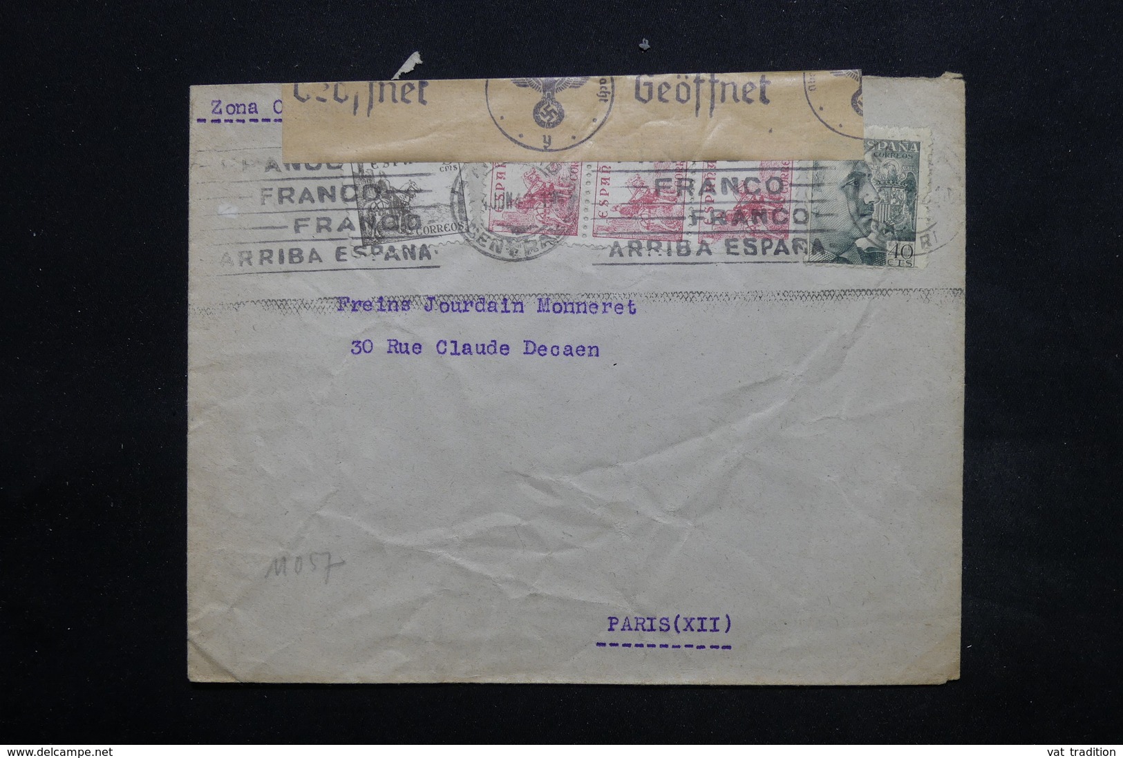 ESPAGNE - Enveloppe De Madrid Pour Paris En 1942 , Cachet De Censure - L 24922 - Marcas De Censura Nacional