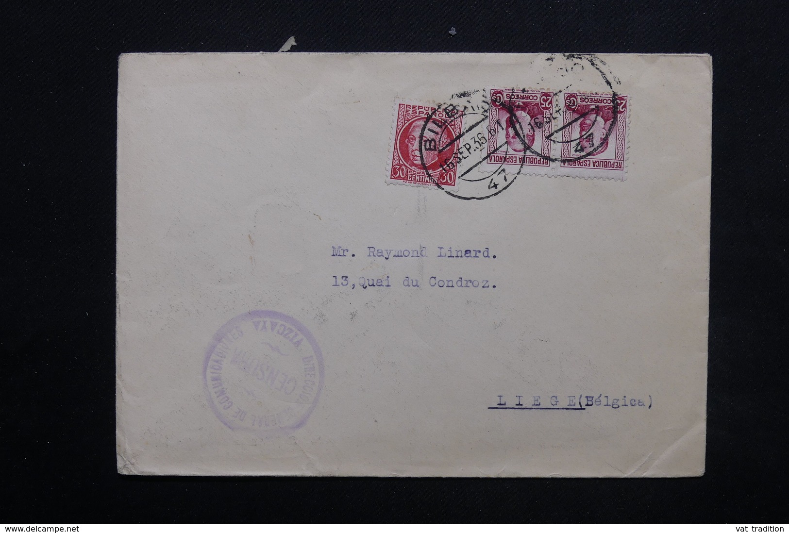 ESPAGNE - Enveloppe De Bilbao Pour La Belgique En 1936 , Affranchissement Plaisant- L 24923 - Briefe U. Dokumente