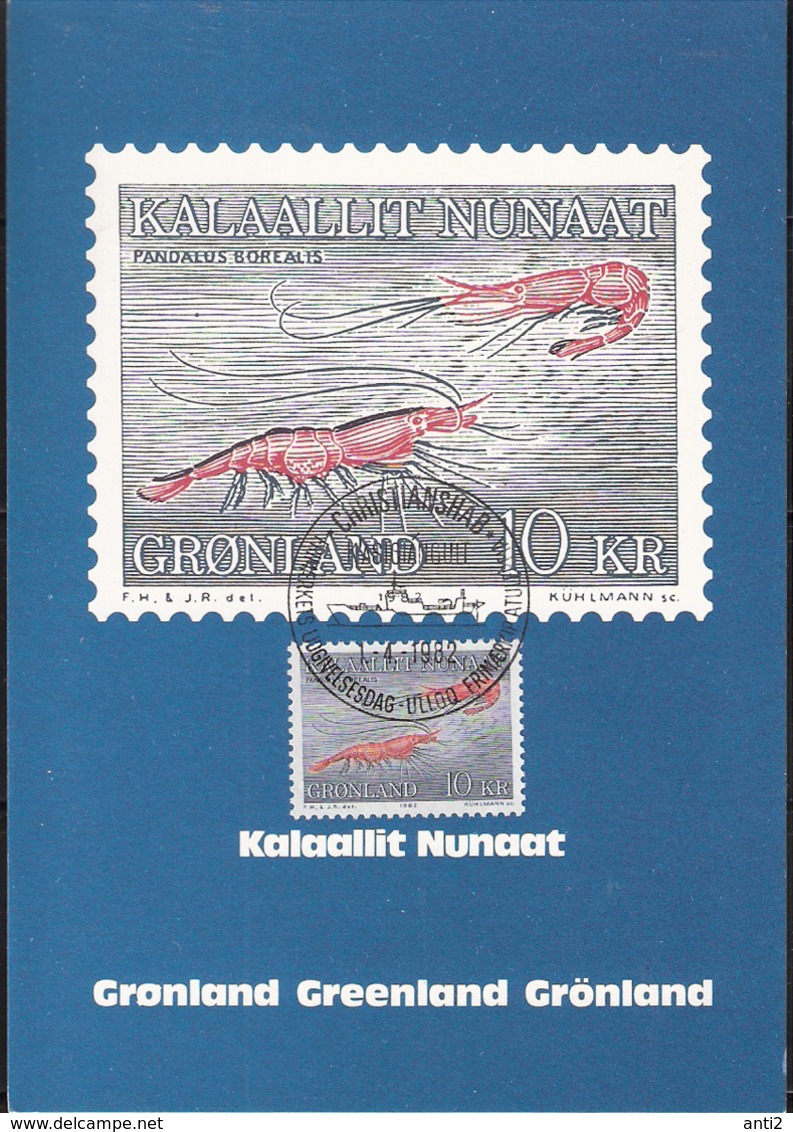 Greenland  1982 Marine Fauna, Caridean Shrimp, Pandalus Borealis, Mi 133 Maximumcard First Day Cancellation - Covers & Documents