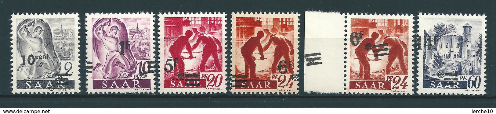 Saar MiNr. 226, 228, 232, 233 Ur + Neudruck, 236 **, Aufdruck Extrem Verschoben  (sab47) - Unused Stamps