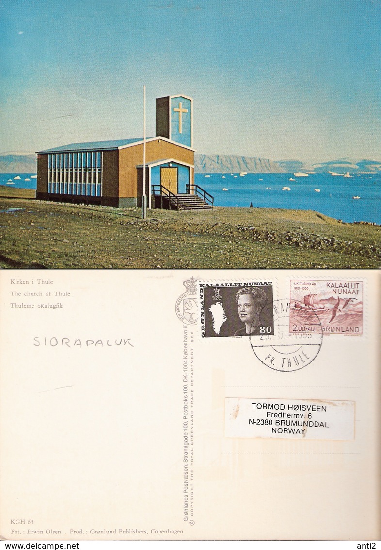 Greenland  1985 Card With Church In Thule, Cancelled Siorapaluk Pr Thule 23.7.85 - Lettres & Documents