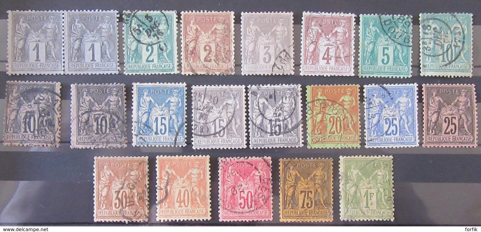 France - Petite Collection De 21 Timbres SAGE Type 1 Et 2 Oblitérés (Paire 1c Neuve*) Du 1c Au 1f - A étudier - Collections