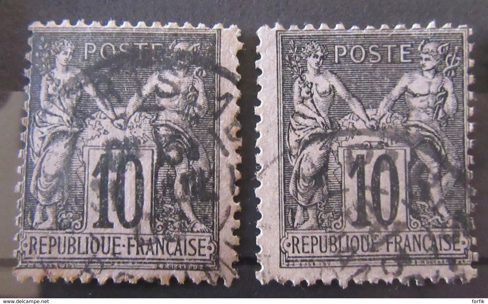 France - Petite collection de 21 timbres SAGE Type 1 et 2 oblitérés (Paire 1c neuve*) du 1c au 1f - A étudier