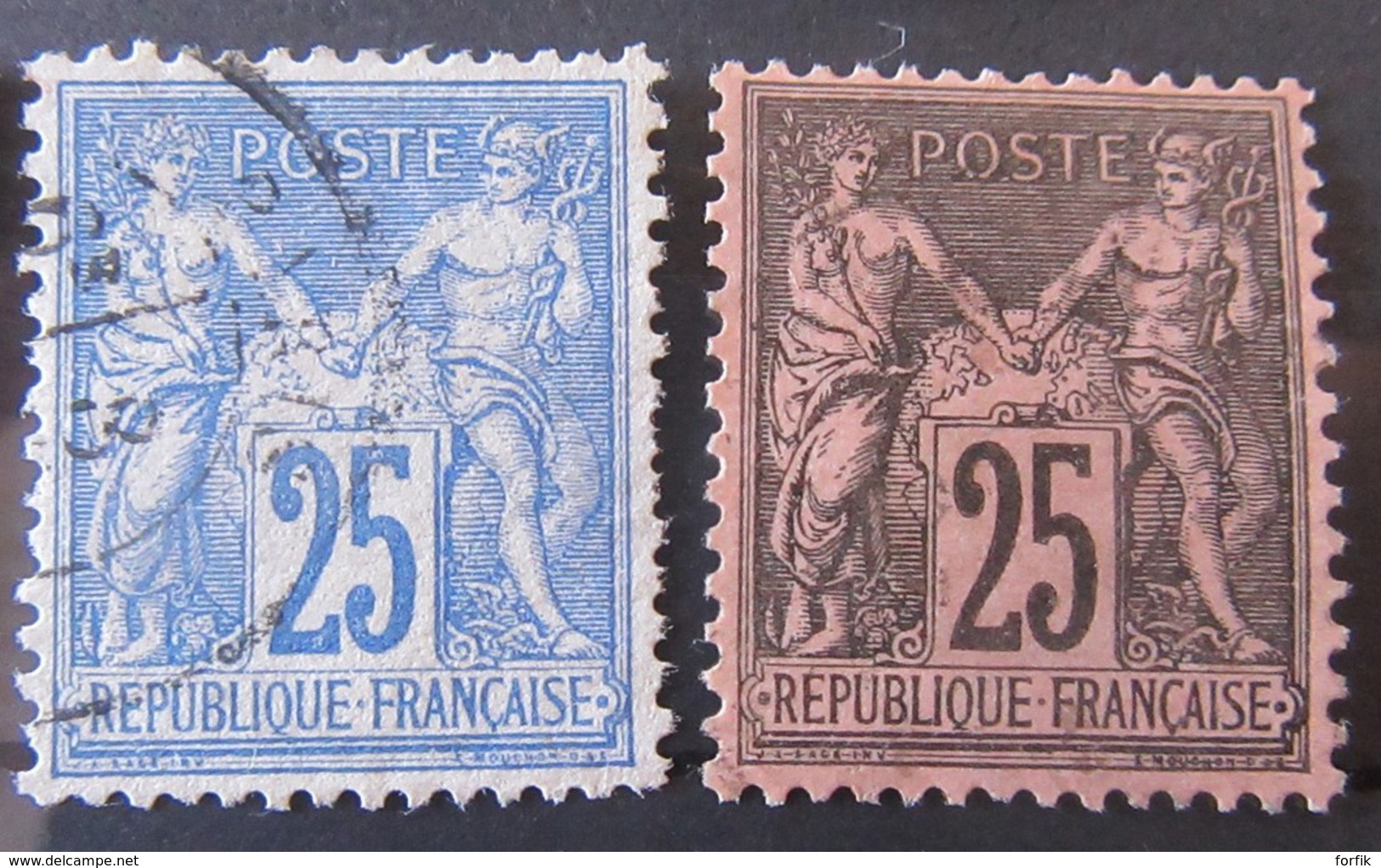 France - Petite collection de 21 timbres SAGE Type 1 et 2 oblitérés (Paire 1c neuve*) du 1c au 1f - A étudier