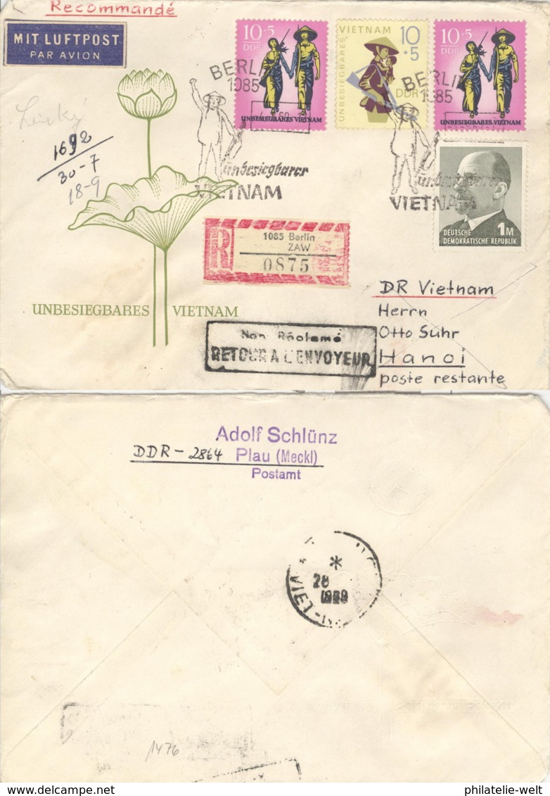 DDR 2x1476,1371,1481 Auf Retour-R-Brief Nach Vietnam - Lettres & Documents