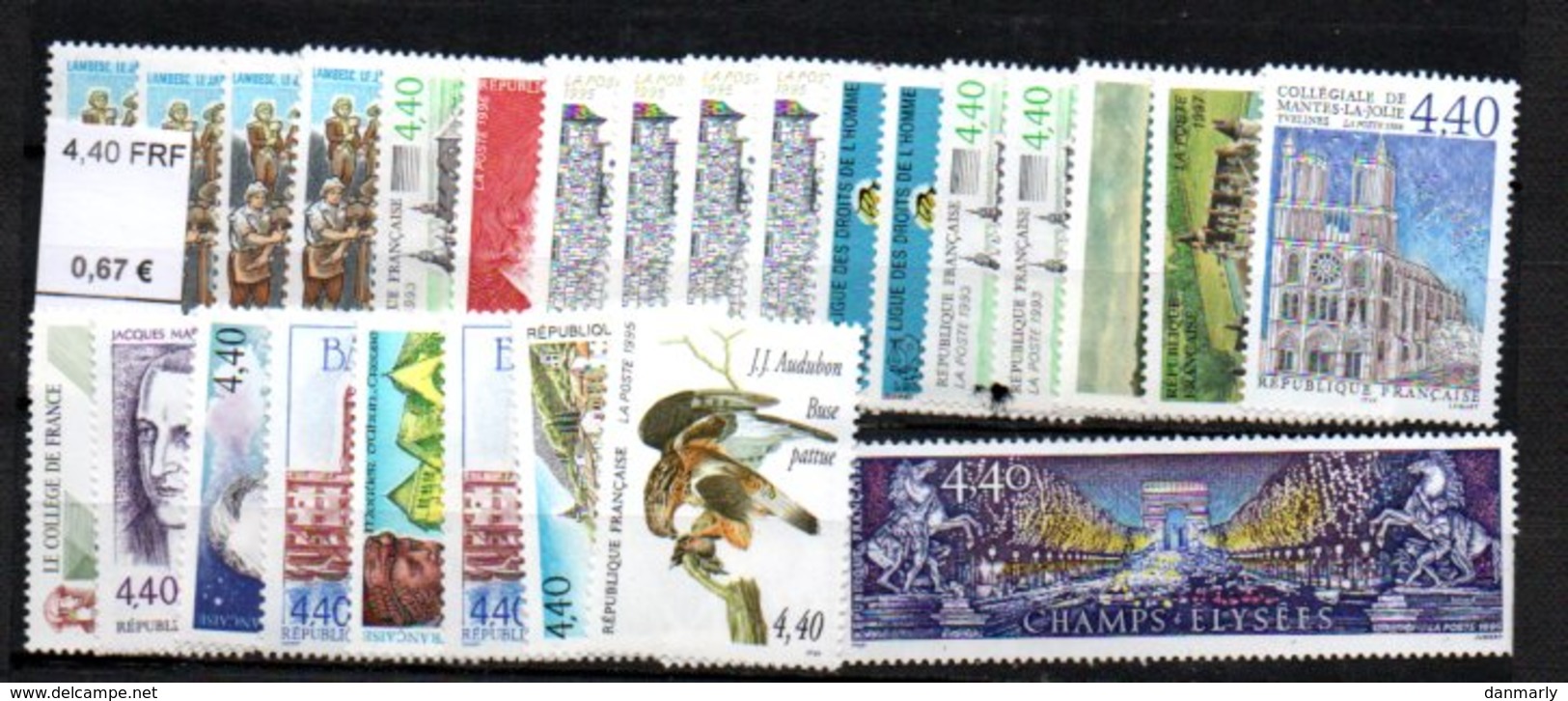 FRANCE :  IDEAL pour Courrier:-: Lot de 600 timbres neufs**  "Valeur faciale 1675 FRF soit 255 €" A 40% de la Faciale