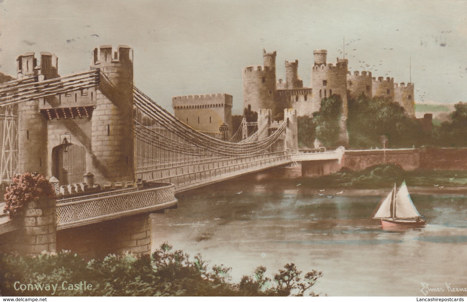 Postcard Conway Castle [ Conwy ] Artwork By Elmer Keene PU 1927 To Mrs Warburton In Bolton My Ref  B12851 - Caernarvonshire