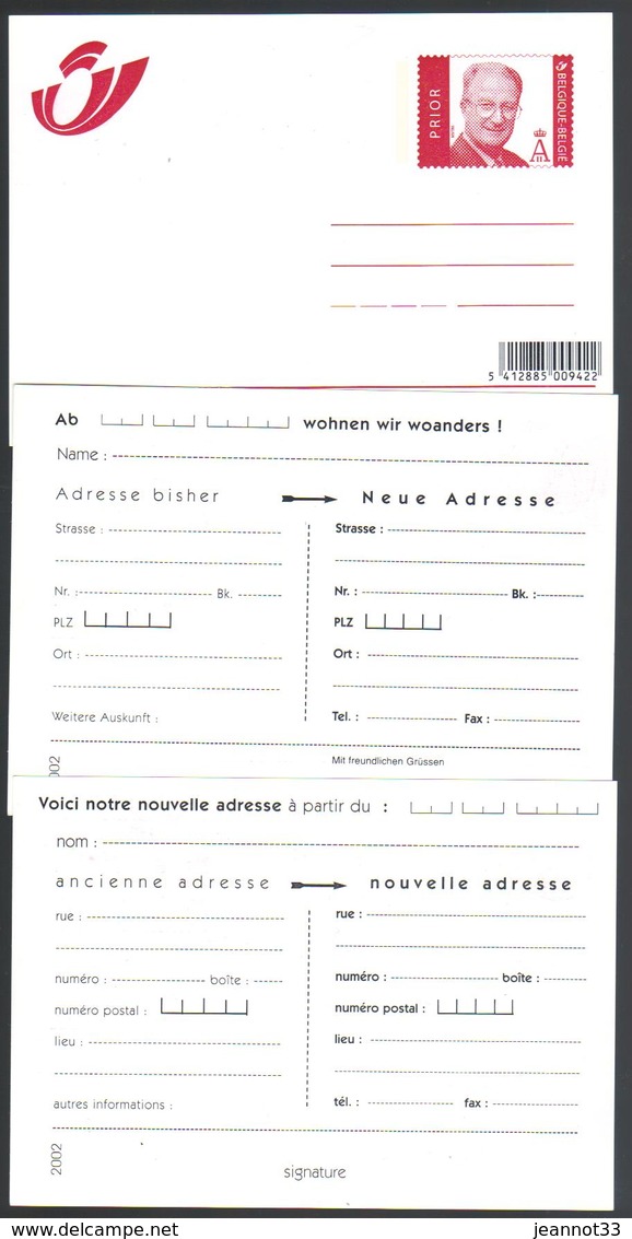 3 Cartes De Changement D'adresse Roi Albert II De 2002  -  Postfris - Neufs Sans Charnières - Aviso Cambio De Direccion
