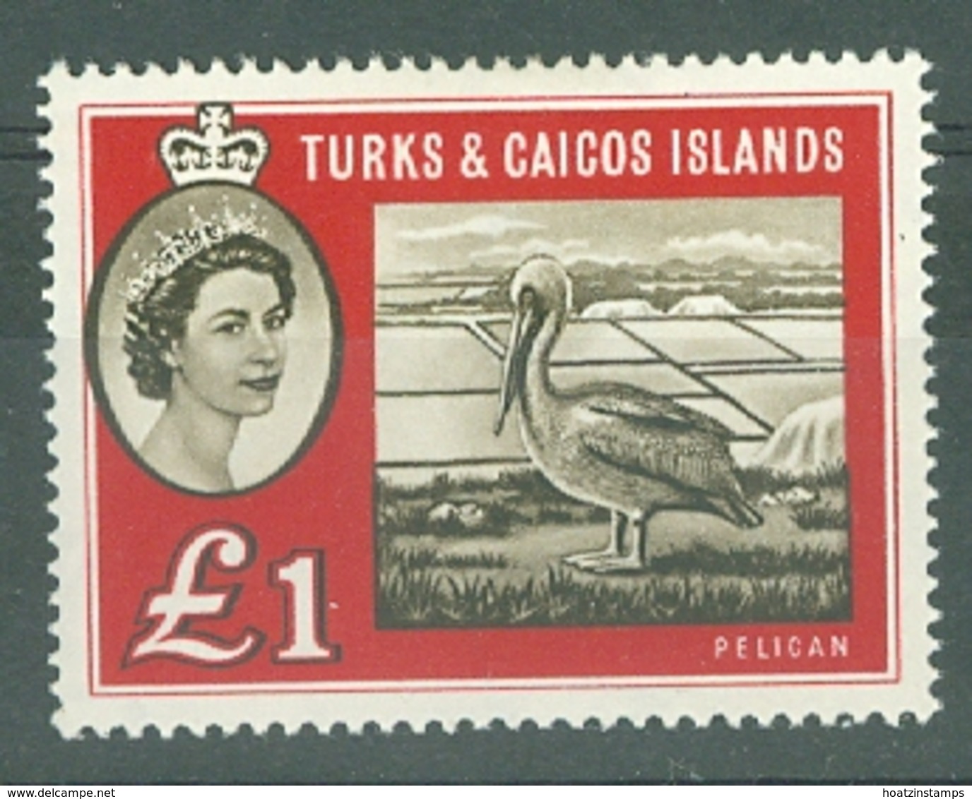 Turks & Caicos Is: 1960   QE II - Pelican  SG253    £1      MH - Turks And Caicos