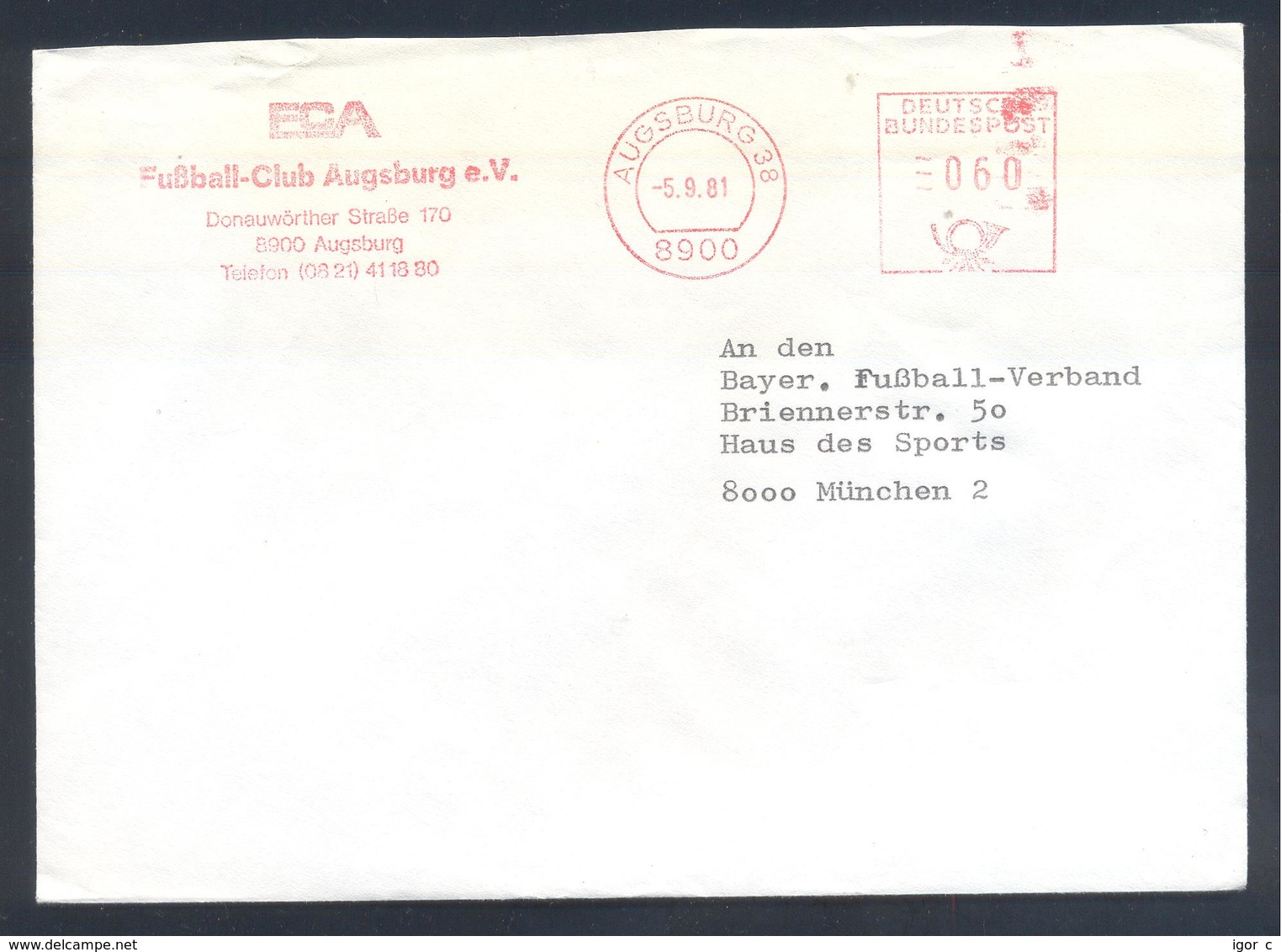 Germany 1990 Cover: Football Fussball Soccer Calcio: Meter EMA Freistempel: FCA Fussball Club Augsburg - Autres & Non Classés