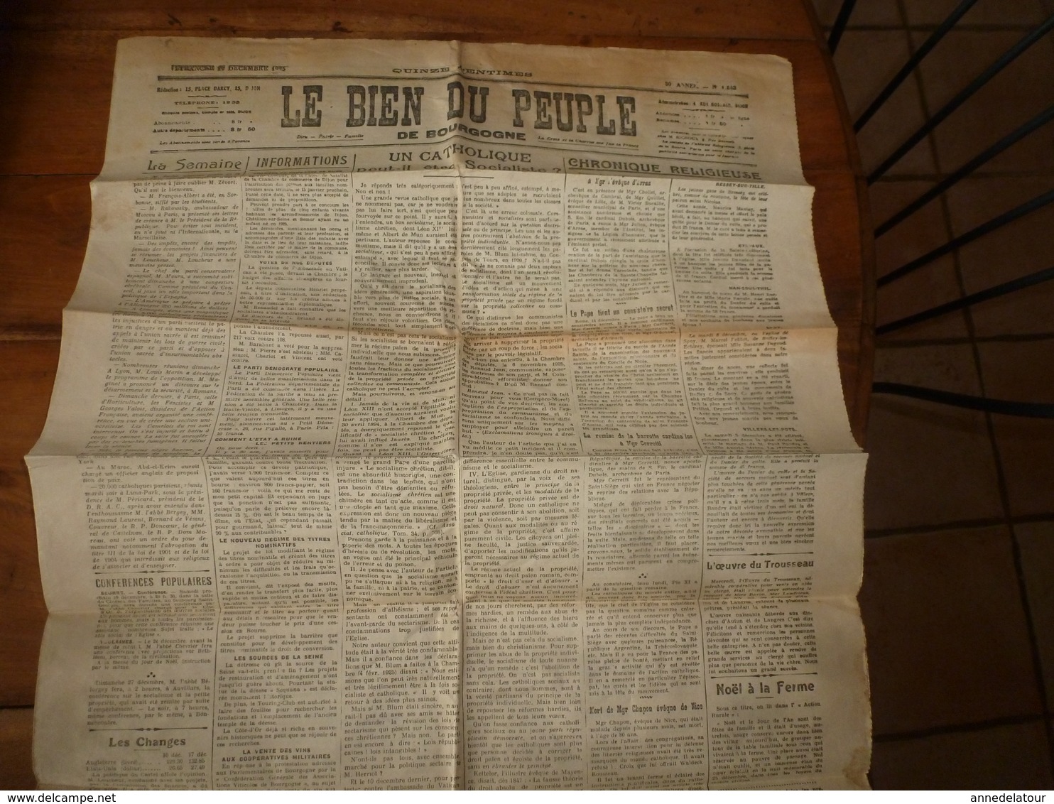 1925 LE BIEN DU PEUPLE De Bourgogne :Un Catholique Ne Peut être Socialiste;Discours De CHURCHILL Sur Le Communisme ;etc - Autres & Non Classés