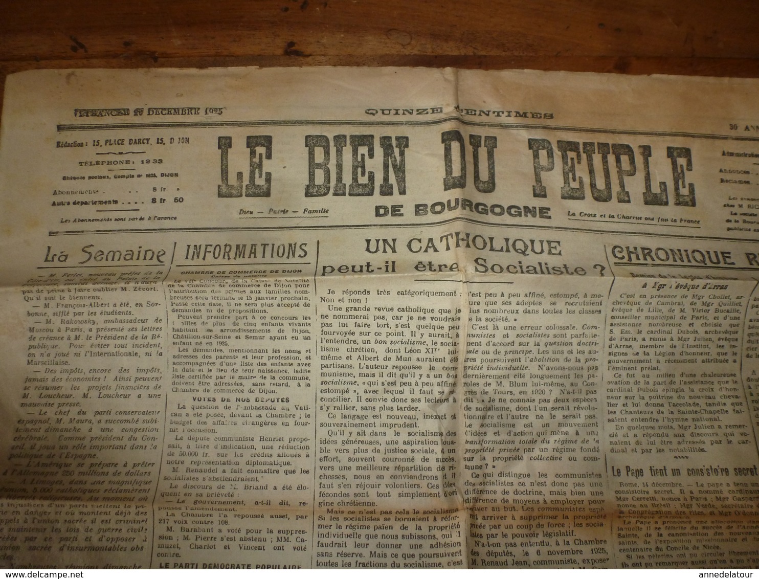 1925 LE BIEN DU PEUPLE De Bourgogne :Un Catholique Ne Peut être Socialiste;Discours De CHURCHILL Sur Le Communisme ;etc - Autres & Non Classés