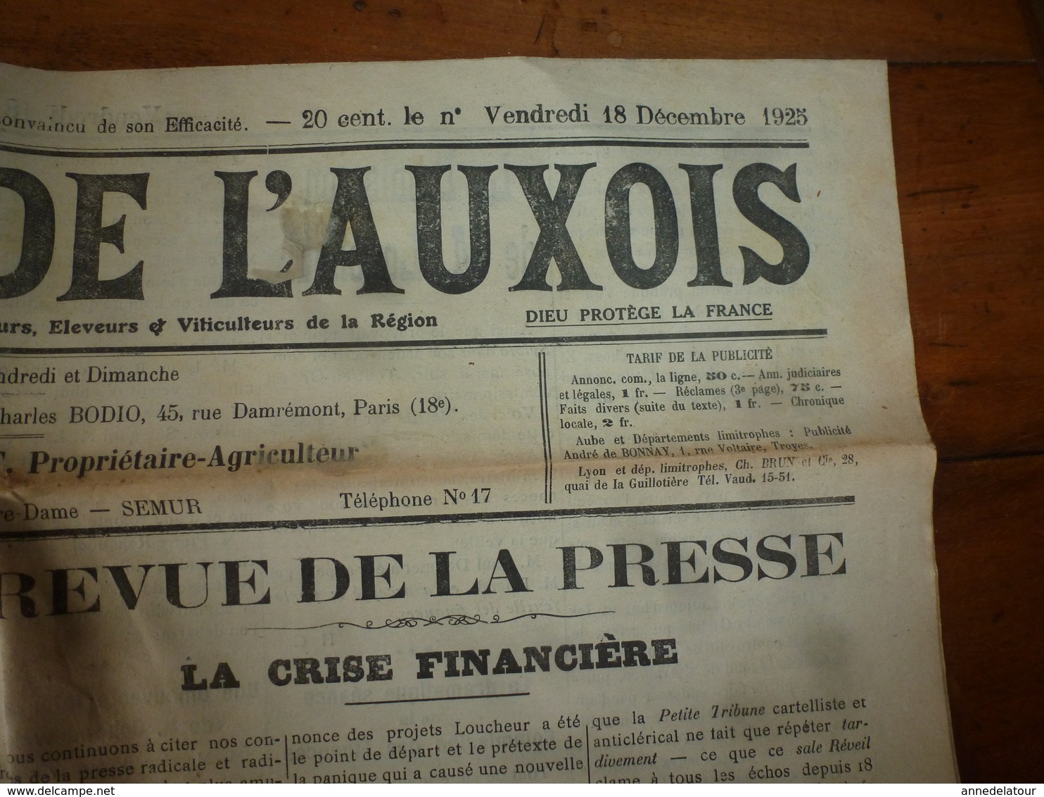 1925 LE REVEIL DE L'AUXOIS: Kultepe (près De Césarée); Drame à Sarreguemines;Gaspillage De L'Etat  ;etc - Autres & Non Classés