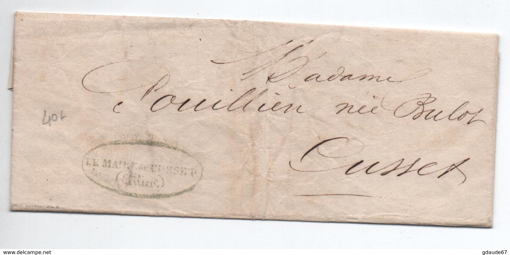 1852 - CACHET "LE MAIRE DE CUSSET (ALLIER)" Sur LETTRE PRE IMPRIMÉE DE LA MAIRIE - 1849-1876: Classic Period