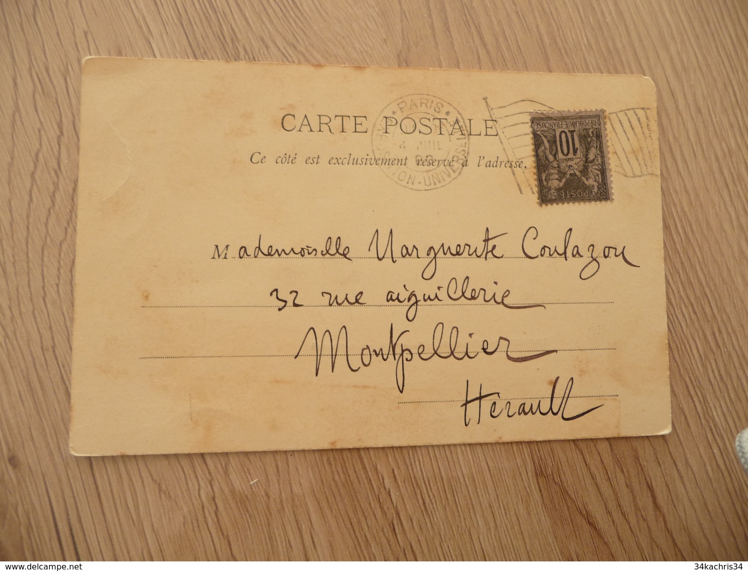 Lettre France Sur CPA Paris Exposition 1900 Oblitération Drapeau 04/07/1899 - Oblitérations Mécaniques (Autres)