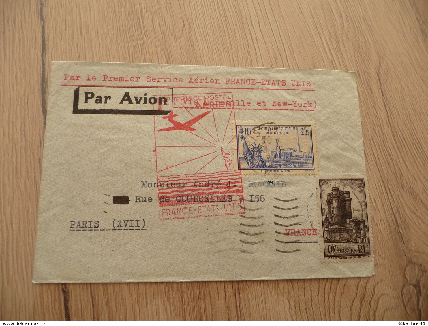 Lettre France Premier Vol France Etats Unis 2 TP Anciens 25/05/1939 - 1960-.... Covers & Documents