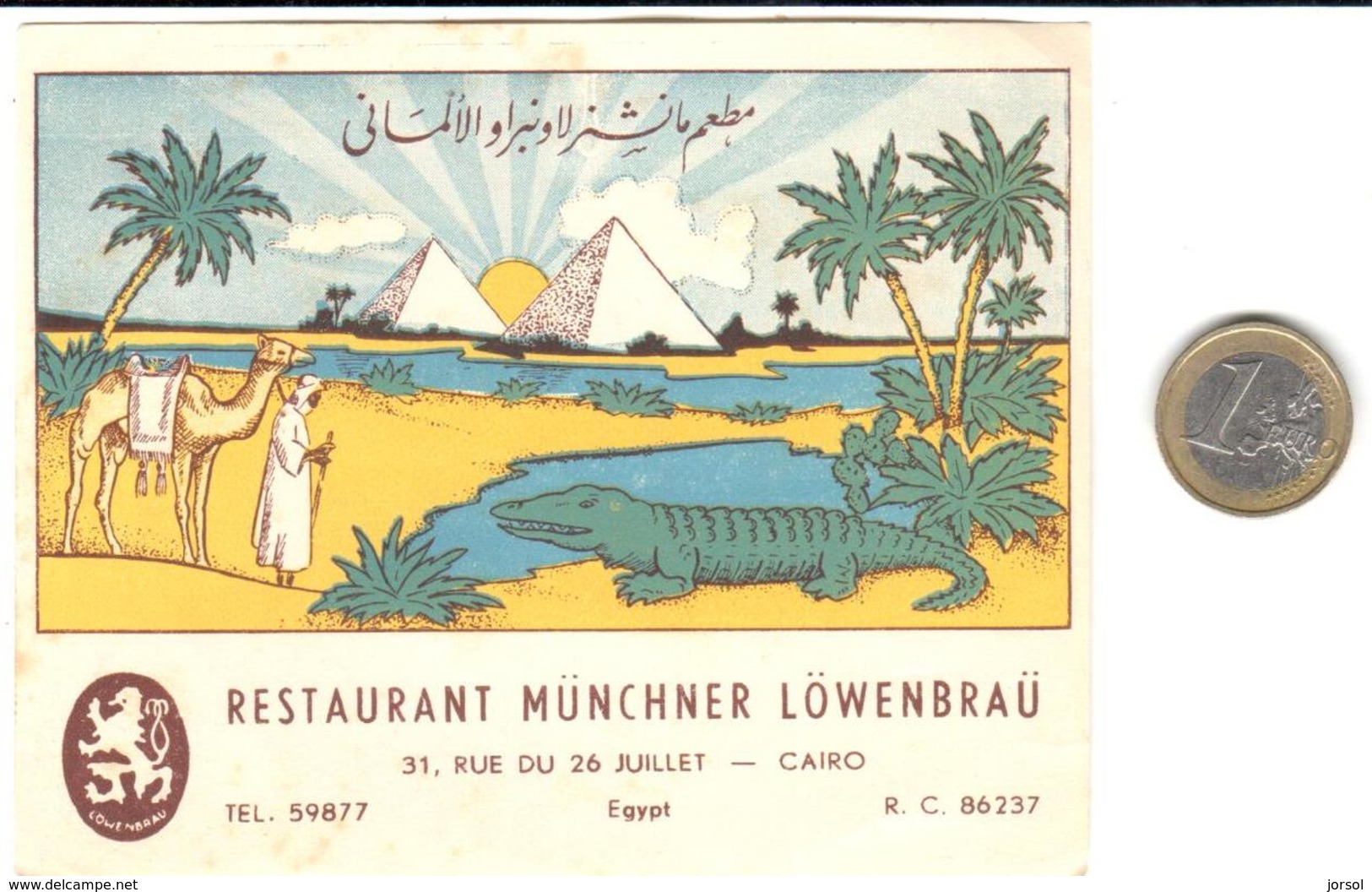 ETIQUETA DE HOTEL  - RESTAURANT MÜNCHNER LÖWENBRAÜ  -EL CAIRO  -EGIPTO - Etiquetas De Hotel