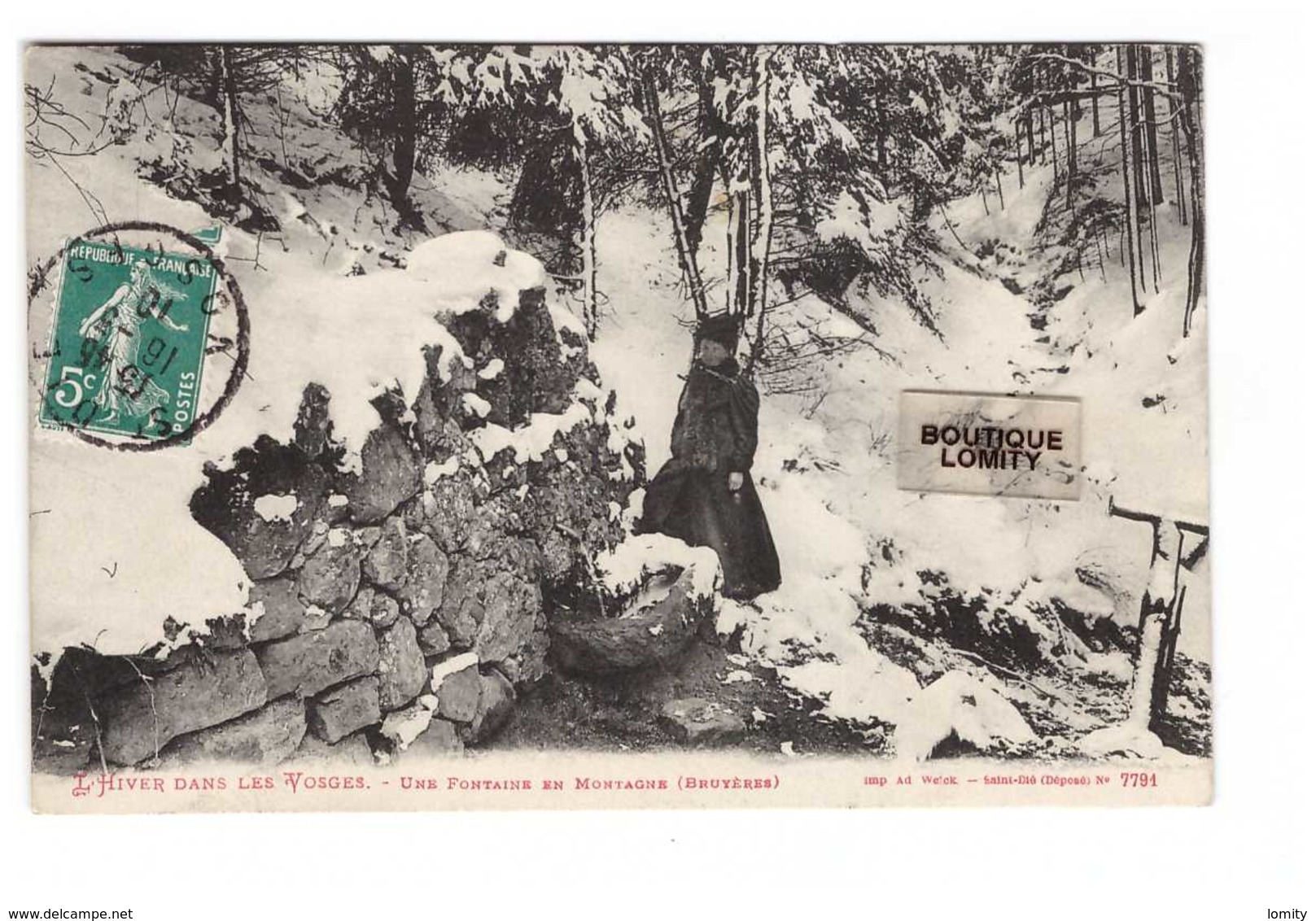 88 Bruyeres L' Hiver Dans Les Vosges Une Fontaine En Montagne Cpa Carte Animée Cachet St Dié 1910 - Bruyeres