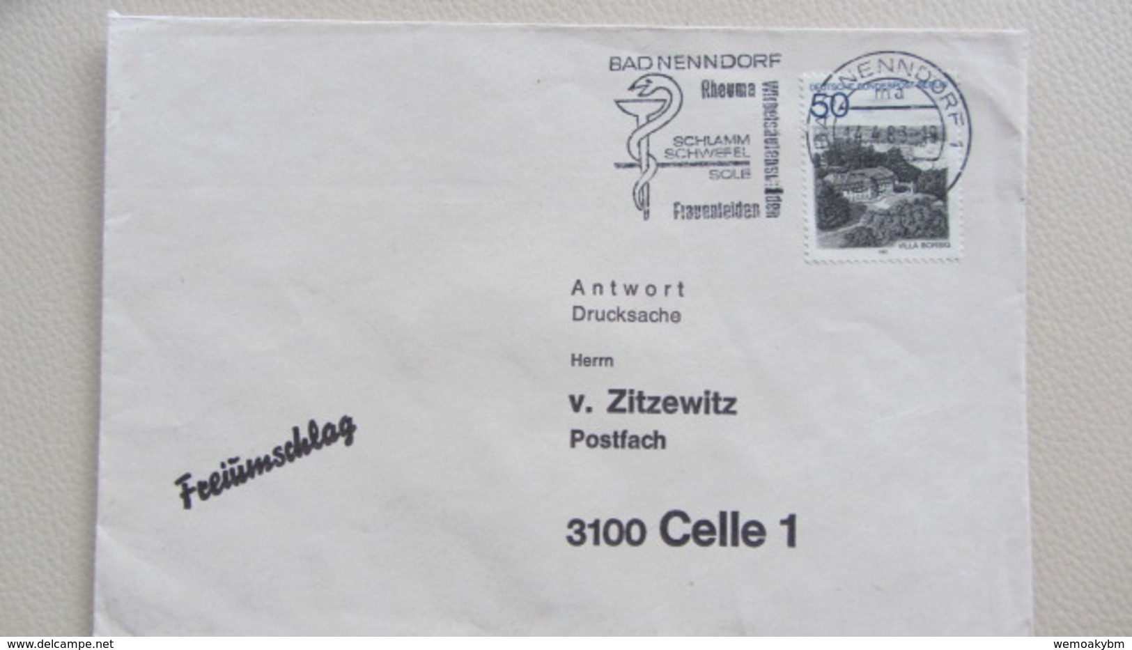 Berlin: Ds-Brief "v. Zitzewitz Nr.5730"mit 50 Pf Bln Ansichten, Porto Für Ds Zw. 1.7.82-31.3.89 Aus Bad Nenndorf Knr:685 - Franking Machines (EMA)