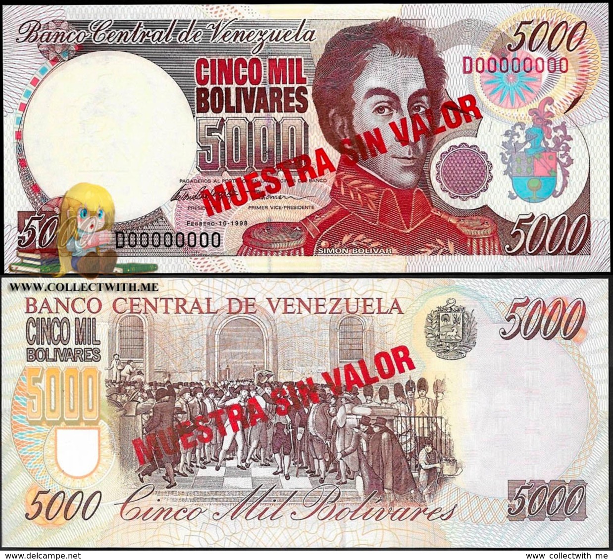 Venezuela 5000 Bolivares 10 Feb. 1998 UNC Specimen P-78bs - Venezuela