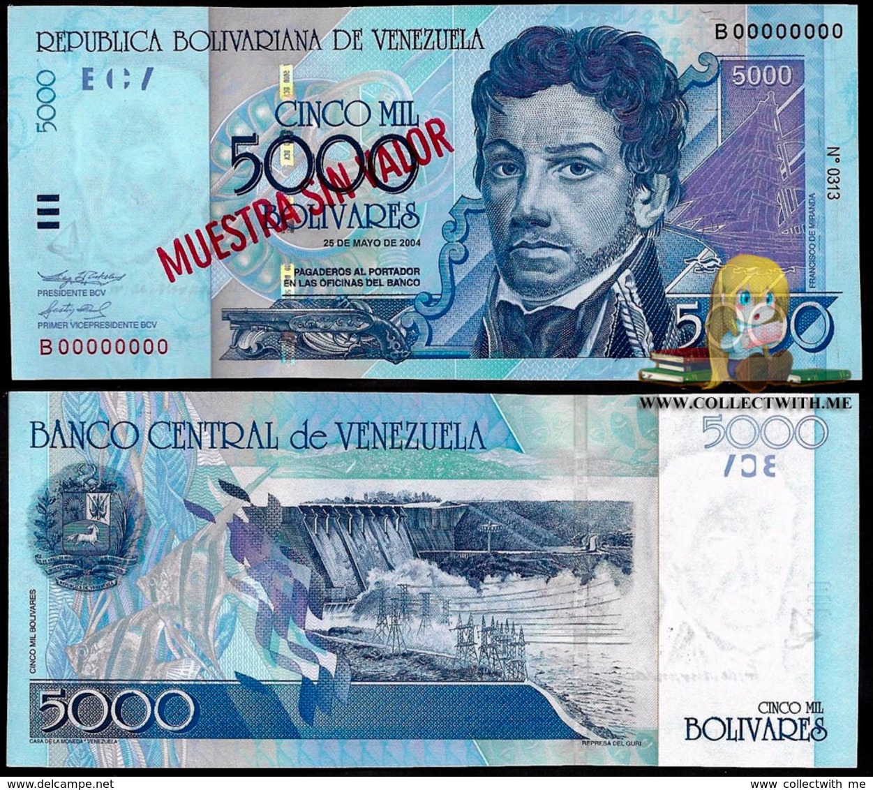 Venezuela 5000 Bolivares 2004 UNC Specimen P-84cs - Venezuela