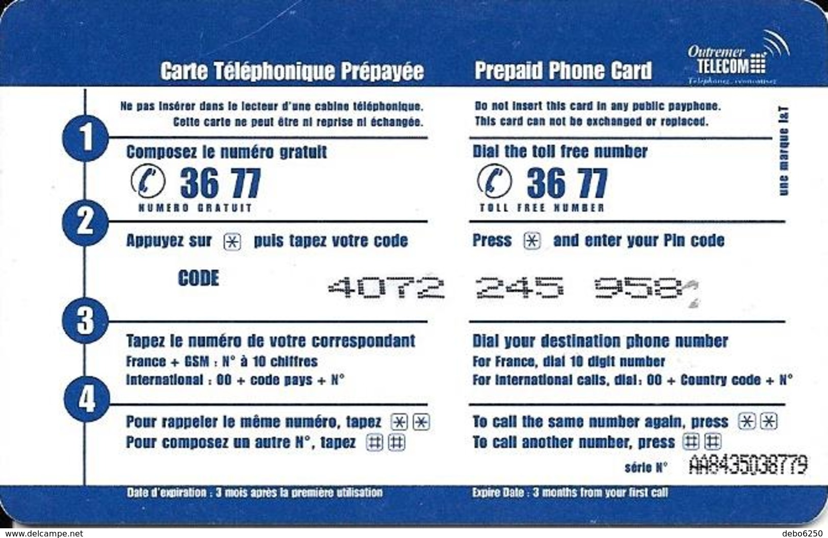 Télécarte Prépayée Outremer Télécom 160 U - Sonstige & Ohne Zuordnung