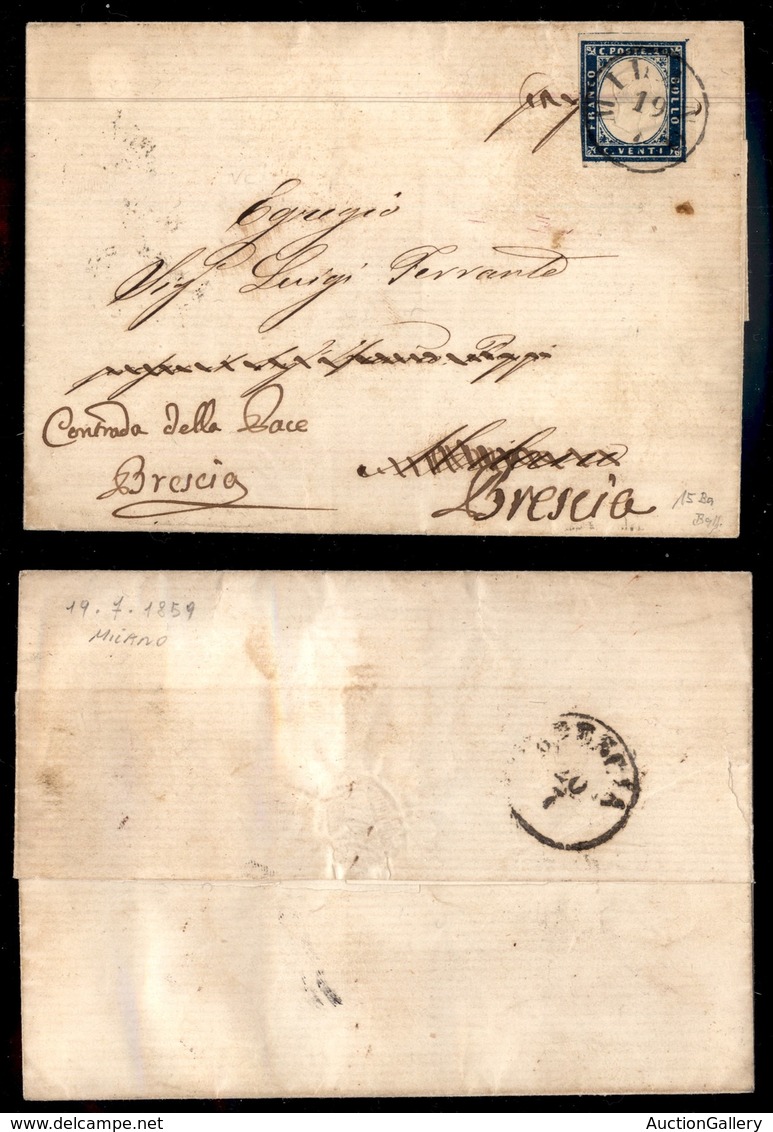 ANTICHI STATI - LOMBARDO VENETO - Governo Provvisorio - 20 Cent (C3) - Lettera Per Città (da Milano 19.7.59) Con Indiriz - Autres & Non Classés